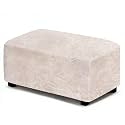ANARACHON Leather Like Ottoman Cover, Stretch Small Square Ottoman Covers, Rectangular Ottoman Slipcovers with Removable Washable Non-Slip Elastic Bottom for Footstools (02 Beige, X-Large)