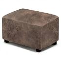 ANARACHON Leather Like Ottoman Cover, Stretch Small Square Ottoman Covers, Rectangular Ottoman Slipcovers with Removable Washable Non-Slip Elastic Bottom for Footstools (02 Light Brown, Small)