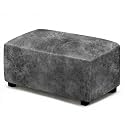 ANARACHON Leather Like Ottoman Cover, Stretch Small Square Ottoman Covers, Rectangular Ottoman Slipcovers with Removable Washable Non-Slip Elastic Bottom for Footstools (02 Light Grey, Large)