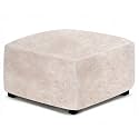 ANARACHON Leather Like Ottoman Cover, Stretch Small Square Ottoman Covers, Rectangular Ottoman Slipcovers with Removable Washable Non-Slip Elastic Bottom for Footstools (02 Beige, Medium)