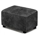 ANARACHON Leather Like Ottoman Cover, Stretch Small Square Ottoman Covers, Rectangular Ottoman Slipcovers with Removable Washable Non-Slip Elastic Bottom for Footstools (02 Dark Grey, Small)