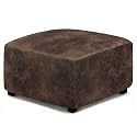 ANARACHON Leather Like Ottoman Cover, Stretch Small Square Ottoman Covers, Rectangular Ottoman Slipcovers with Removable Washable Non-Slip Elastic Bottom for Footstools (02 Brown, Medium)