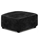 ANARACHON Leather Like Ottoman Cover, Stretch Small Square Ottoman Covers, Rectangular Ottoman Slipcovers with Removable Washable Non-Slip Elastic Bottom for Footstools (02 Black, XX-Large)