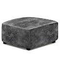 ANARACHON Leather Like Ottoman Cover, Stretch Small Square Ottoman Covers, Rectangular Ottoman Slipcovers with Removable Washable Non-Slip Elastic Bottom for Footstools (02 Light Grey, XX-Large)