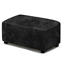 ANARACHON Leather Like Ottoman Cover, Stretch Small Square Ottoman Covers, Rectangular Ottoman Slipcovers with Removable Washable Non-Slip Elastic Bottom for Footstools (02 Black, Large)