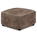 ANARACHON Leather Like Ottoman Cover, Stretch Small Square Ottoman Covers, Rectangular Ottoman Slipcovers with Removable Washable Non-Slip Elastic Bottom for Footstools (02 Light Brown, Medium)
