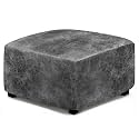 ANARACHON Leather Like Ottoman Cover, Stretch Small Square Ottoman Covers, Rectangular Ottoman Slipcovers with Removable Washable Non-Slip Elastic Bottom for Footstools (02 Light Grey, Medium)