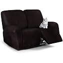 ANARACHON Leather Look Loveseat Recliner Cover, 6-Pieces Stretch Dual Recliner Sofa Covers, Soft Reclining Couch Slipcover, Washable Furniture Protector for Pets (2 XL Seater, Chocolate)