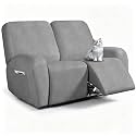 ANARACHON Leather Look Loveseat Recliner Cover, 6-Pieces Stretch Dual Recliner Sofa Covers, Soft Reclining Couch Slipcover, Washable Furniture Protector for Pets (2 Seater,256 Light Gray)