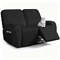 ANARACHON Leather Look Loveseat Recliner Cover, 6-Pieces Stretch Dual Recliner Sofa Covers, Soft Reclining Couch Slipcover, Washable Furniture Protector for Pets (2 Seater,256 Black)