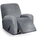 ANARACHON Leather Look Recliner Chair Covers, 4-Pieces Stretch Recliner Cover, Soft Reclining Chair Slipcover, Washable Furniture Protector for Pets (1 XL Seater, 08 Grey)