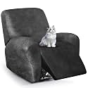 ANARACHON Leather Look Recliner Chair Covers, 4-Pieces Stretch Recliner Cover, Soft Reclining Chair Slipcover, Washable Furniture Protector for Lazy Boy Recliner (1 Seater, Light Grey)
