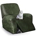 ANARACHON Leather Look Recliner Chair Covers, 4-Pieces Stretch Recliner Cover, Soft Reclining Chair Slipcover, Washable Furniture Protector for Pets (1 Seater,02 Forest Green)