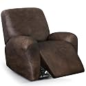 ANARACHON Leather Look Recliner Chair Covers, 4-Pieces Stretch Recliner Cover, Soft Reclining Chair Slipcover, Washable Furniture Protector for Large Lazy Boy Recliner (1 XL Seater, Brown)