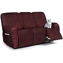 ANARACHON Leather Look Recliner Couch Cover, 8-Pieces Stretch Recliner Sofa Covers, Soft Reclining Slipcover, Washable Furniture Protector for Pets (3 Seater, 07 Red)