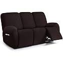 ANARACHON Leather Look Recliner Couch Cover, 8-Pieces Stretch Recliner Sofa Covers, Soft Reclining Slipcover, Washable Furniture Protector for Pets (3 Seater, Lychee Chocolate)