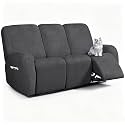 ANARACHON Leather Look Recliner Couch Cover, 8-Pieces Stretch Recliner Sofa Covers, Soft Reclining Slipcover, Washable Furniture Protector for Pets (3 Seater,256 Dark Gray)