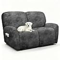 ANARACHON Loveseat Recliner Cover 6-Piece Leather Look Couch Cover for Loveseat with Pocket,Washable Non-Slip Sofa Covers for Pets(02 Light Gray,2 Seater)