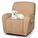 ANARACHON Recliner Chair Covers 4-Piece Leather Look Cover for Recliner Chair with Pocket,Non-Slip Recliner Covers Washable for Pets(02-#6Brown,1 Seater)