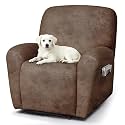 ANARACHON Recliner Chair Covers 4-Piece Leather Look Cover for Recliner Chair with Pocket,Non-Slip Recliner Covers Washable for Pets(02 Light Brown,1 Seater)