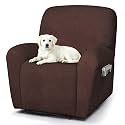 ANARACHON Recliner Chair Covers 4-Piece Leather Look Cover for Recliner Chair with Pocket,Non-Slip Recliner Covers Washable for Pets(02-#4Chocolate,1 Seater)