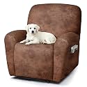 ANARACHON Recliner Chair Covers 4-Piece Leather Look Cover for Recliner Chair with Pocket,Non-Slip Recliner Covers Washable for Pets(02-#1Brown,1 Seater)