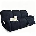 ANARACHON Recliner Couch Covers 8-Piece Leather Look Couch Covers for Recliner Sofa with Pocket, Washable Non-Slip Sofa Covers for Pets(02 Navy,3 Seater)