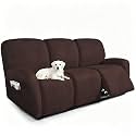 ANARACHON Recliner Couch Covers 8-Piece Leather Look Couch Covers for Recliner Sofa with Pocket, Washable Non-Slip Sofa Covers for Pets(02-#2Brown,3 Seater)