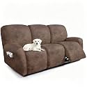 ANARACHON Recliner Couch Covers 8-Piece Leather Look Couch Covers for Recliner Sofa with Pocket, Washable Non-Slip Sofa Covers for Pets(02 Light Brown,3 Seater)