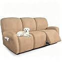 ANARACHON Recliner Couch Covers 8-Piece Leather Look Couch Covers for Recliner Sofa with Pocket, Washable Non-Slip Sofa Covers for Pets(02-#6Brown,3 Seater)