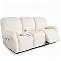 ANARACHON Recliner Couch Covers 8-Piece Leather Look Couch Covers for Recliner Sofa with Pocket, Washable Non-Slip Sofa Covers for Pets(02-#Beige,3 Seater)