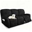 ANARACHON Recliner Couch Covers 8-Piece Leather Look Couch Covers for Recliner Sofa with Pocket, Washable Non-Slip Sofa Covers for Pets(02 Black,3 Seater)