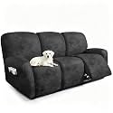 ANARACHON Recliner Couch Covers 8-Piece Leather Look Couch Covers for Recliner Sofa with Pocket, Washable Non-Slip Sofa Covers for Pets(02 Dark Gray,3 Seater)