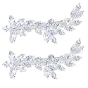 ANBALA 2Pcs Small Rhinestone Hair Clips, Silver Hair Clips for Women Crystal Hair Barrettes Wedding Hair Accessories (Flower&Leaf)