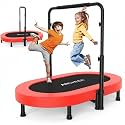ANCHEER 56" Double Mini Trampoline for Kids, Mini Rebounder with 5-Level Adjustable Handle, Parent-Child Trampoline for Kids, Max Load 220lbs, Fun for Indoor/Outdoor