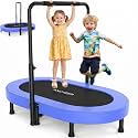 ANCHEER 56" Double Mini Trampoline for Kids, Mini Rebounder with 5-Level Adjustable Handle, Parent-Child Trampoline for Kids, Max Load 220lbs, Fun for Indoor/Outdoor