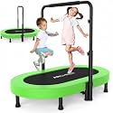 ANCHEER 56" Double Mini Trampoline for Kids, Mini Rebounder with 5-Level Adjustable Handle, Parent-Child Trampoline for Kids, Max Load 220lbs, Fun for Indoor/Outdoor