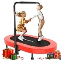 ANCHEER 56" Double Mini Trampoline for Kids, Mini Rebounder with 5-Level Adjustable Handle, Parent-Child Trampoline for Kids, Max Load 220lbs, Fun for Indoor/Outdoor