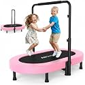 ANCHEER 56" Double Mini Trampoline for Kids, Mini Rebounder with 5-Level Adjustable Handle, Parent-Child Trampoline for Kids, Max Load 220lbs, Fun for Indoor/Outdoor