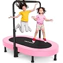 ANCHEER 56" Double Mini Trampoline for Kids, Mini Rebounder with 5-Level Adjustable Handle, Parent-Child Trampoline for Kids, Max Load 220lbs, Fun for Indoor/Outdoor