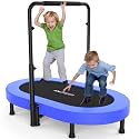 ANCHEER 56" Double Mini Trampoline for Kids, Mini Rebounder with 5-Level Adjustable Handle, Parent-Child Trampoline for Kids, Max Load 220lbs, Fun for Indoor/Outdoor