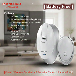 anchor by 45 selectable tunes with battery free  electric kinetic wireless door chime 45 tunes