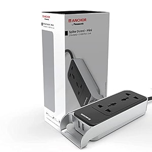anchor by panasonic 6a extension board with handle 2 sockets  usb 24a 15m cable black and silver 240 volts 22074