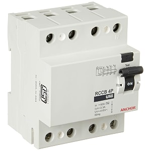 anchor by panasonic uno series rccb 63 amp 300ma four pole residual current circuit breaker white 98224-2