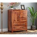 5 Drawer Chest of Drawers and Dresser with Shelf Handcrafted from Solid Sheesham Wood,Honey Finish
