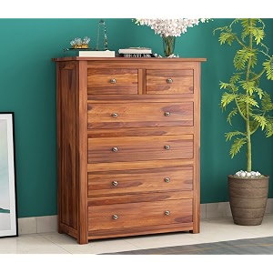 contemporary sheesham wood chest of drawers 6 drawer storage sideboardbedroom hall home office furniture kitchen cabinet honey finish