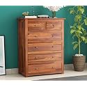 Contemporary Sheesham Wood Chest of Drawers 6 Drawer Storage Sideboard,Bedroom Hall Home Office Furniture, Kitchen Cabinet, Honey Finish