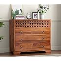 ANCHORWOOD Handcrafted Sheesham Wood Dressers Chests of 4 Drawers | Kitchen Crockery Cabinet Unit | Sideboard Storage Cabinets | Bedroom Furniture | Wooden Chests of Drawers | Walnut Finish
