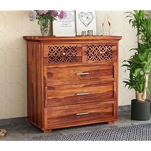 home furniture sheesham wood chest of drawers 5 for living room  sideboard cabinet storage  kitchen cabinet  bedroom hall home office furniture honey finish