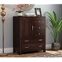 Rustic 5 Drawer Chest of Drawers and Dresser with Shelf Handcrafted from Solid Sheesham Wood, Walnut Finish